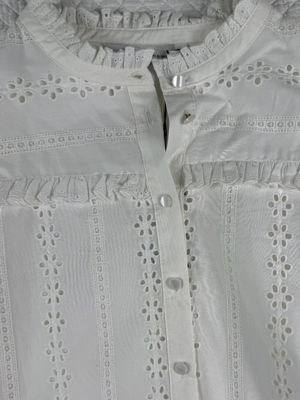 ZARA White Eyelet Ruffled Long Sleeve Blouse Size XL Cottagecore Boho
